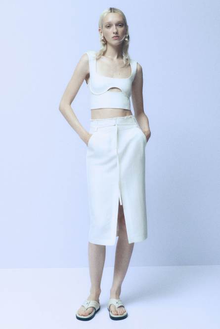 Jupe midi en viscose et lin Essential, Beige, Patrizia Pepe