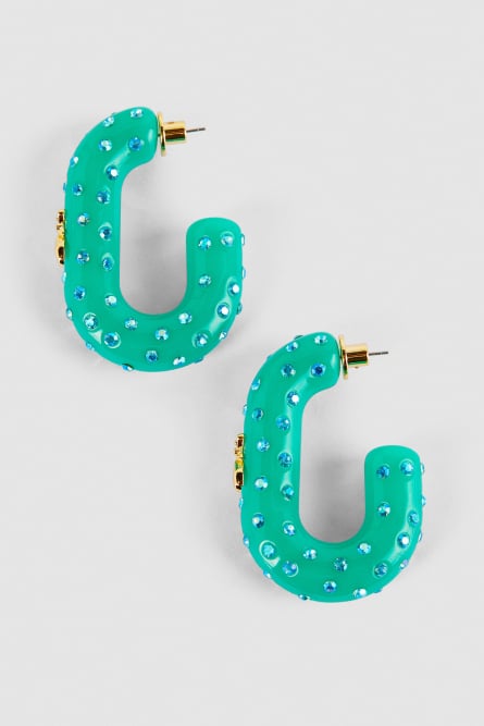 Rhinestone hoop earrings, Green, Patrizia Pepe