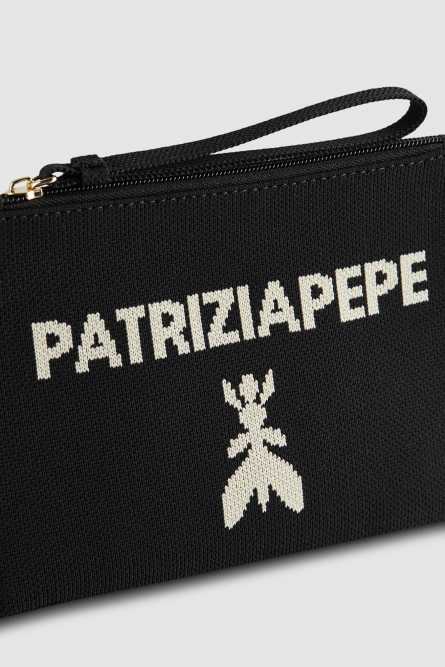 Small fabric clutch bag with zipper, Black, Patrizia Pepe