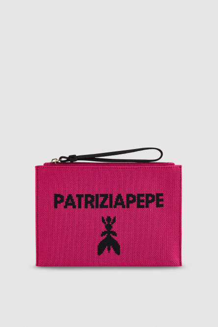 Small fabric clutch bag with zipper, Pink, Patrizia Pepe