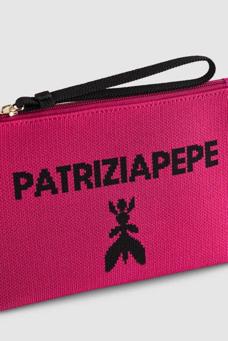 Small fabric clutch bag with zipper, Pink, Patrizia Pepe