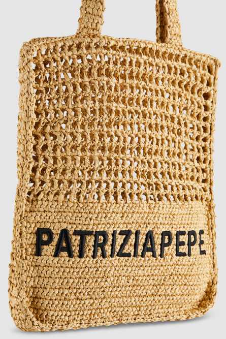 Sac shopping vertical tressé, Beige, Patrizia Pepe