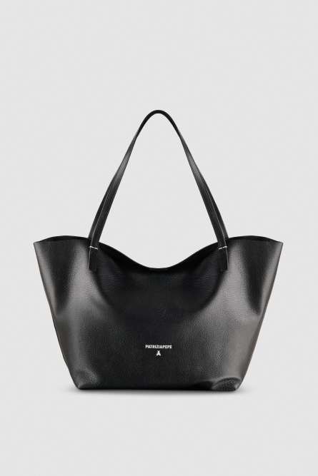 Bolso shopper de piel martillada, Negro