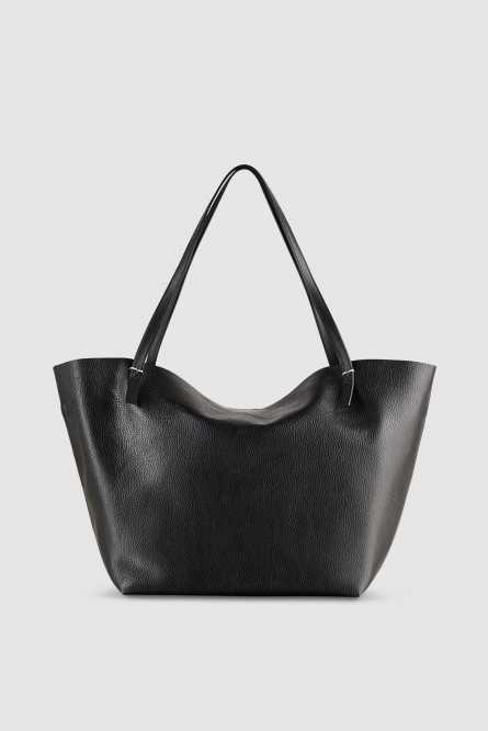 Bolso shopper de piel martillada, Negro