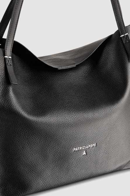 Bolso shopper de piel martillada, Negro