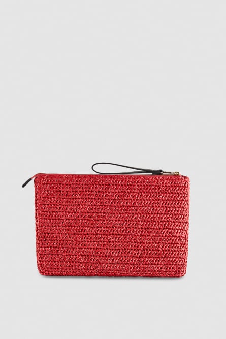 Woven clutch bag with embroidery, Red, Patrizia Pepe