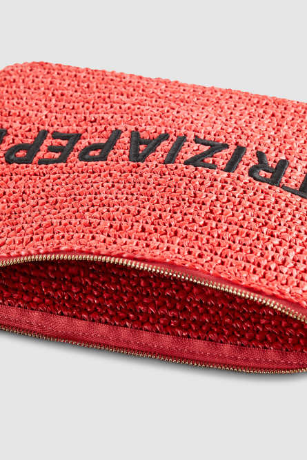 Woven clutch bag with embroidery, Red, Patrizia Pepe