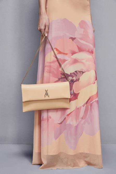 Fly leather clutch bag with chain, Apricot, Patrizia Pepe