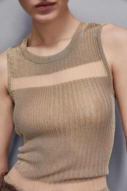 Round neck knitted top, Gold, Patrizia Pepe