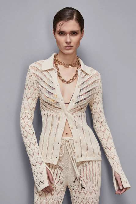 Openwork knit cardigan, Beige, Patrizia Pepe