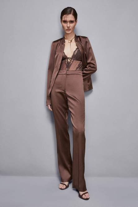 Regular fit satin pants, Brown, Patrizia Pepe