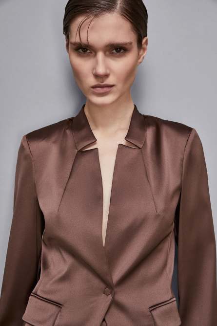 Slim fit satin jacket, Brown, Patrizia Pepe