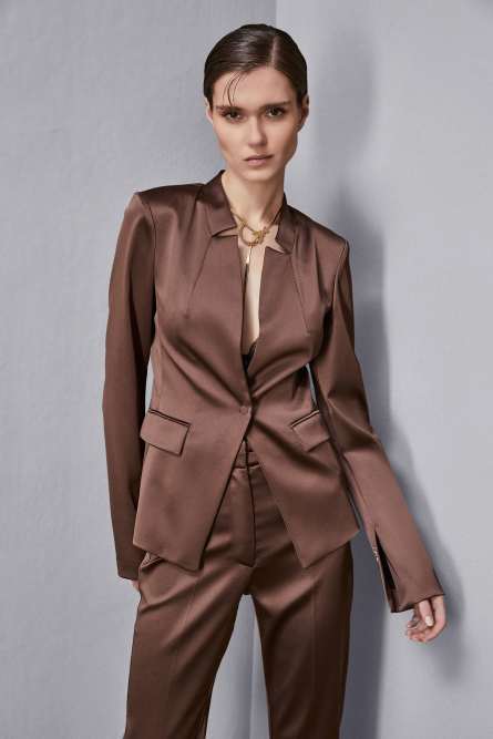 Slim fit satin jacket, Brown, Patrizia Pepe