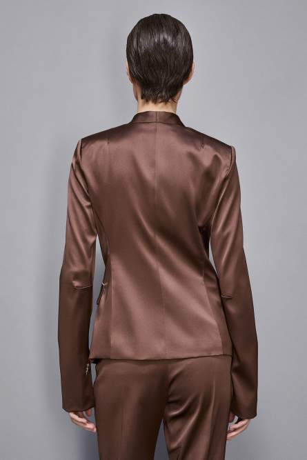 Slim fit satin jacket, Brown, Patrizia Pepe