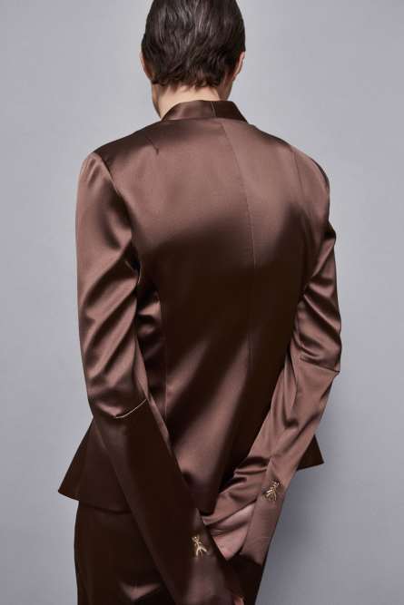 Slim fit satin jacket, Brown, Patrizia Pepe
