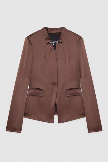 Slim fit satin jacket, Brown, Patrizia Pepe