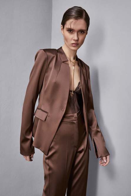 Slim fit satin jacket, Brown, Patrizia Pepe