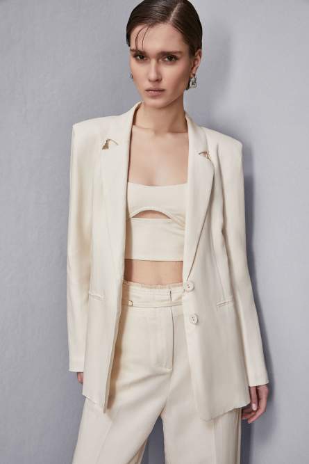 Regular fit viscose and linen jacket, Beige, Patrizia Pepe