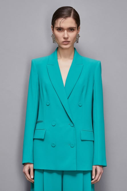 Regular fit double-breasted crepe jacket, Green, Patrizia Pepe