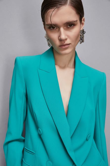 Regular fit double-breasted crepe jacket, Green, Patrizia Pepe