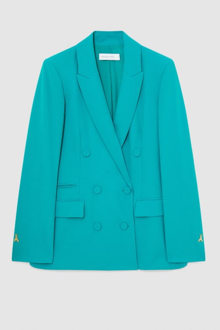 Regular fit double-breasted crepe jacket, Green, Patrizia Pepe
