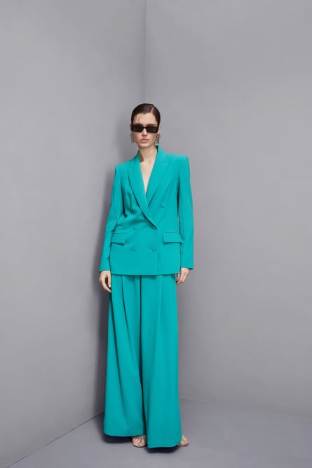 Regular fit double-breasted crepe jacket, Green, Patrizia Pepe