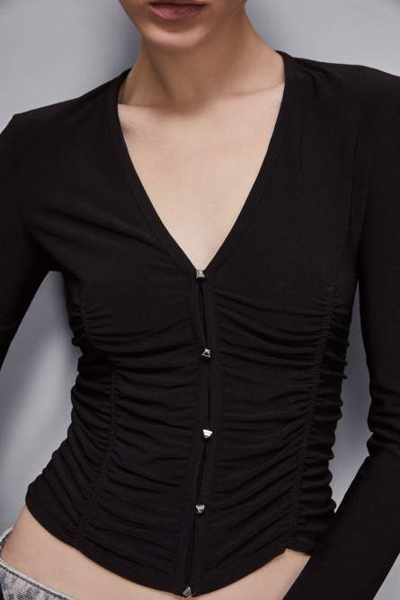 Cardigan effect sweater, Black, Patrizia Pepe