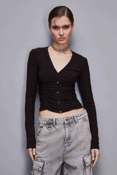 Cardigan effect sweater, Black, Patrizia Pepe
