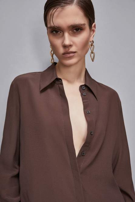 Silk blend shirt, Brown, Patrizia Pepe