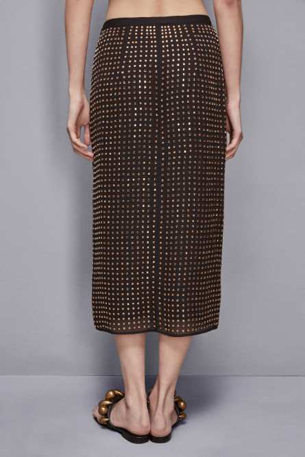 Falda midi con pedrería, Negro