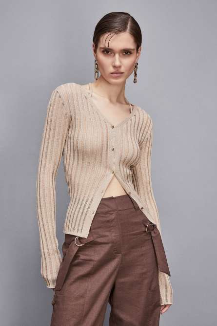 Slim fit knitted cardigan, Beige, Patrizia Pepe