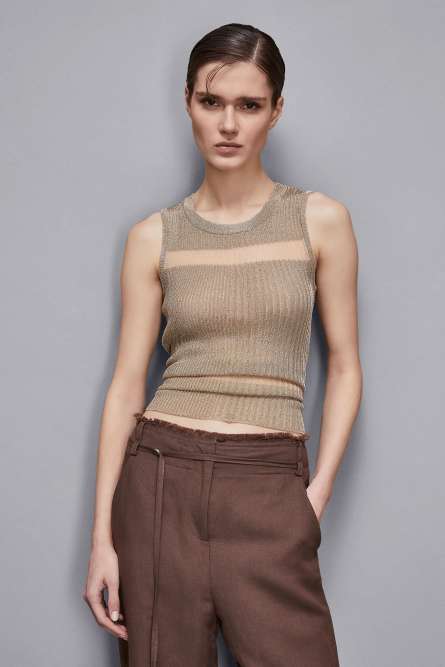 Round neck knitted top, Gold, Patrizia Pepe