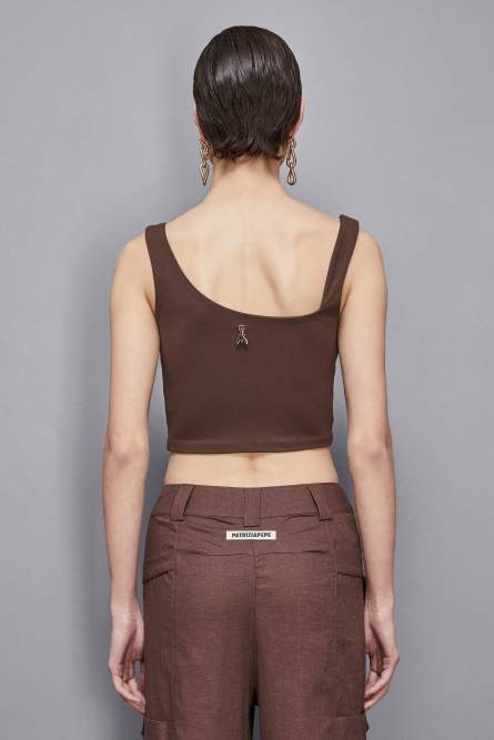 Top skinny in jersey Essential, Marrone, Patrizia Pepe