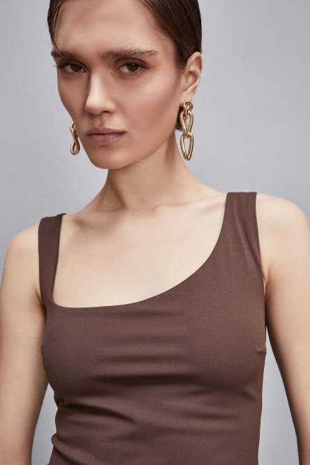 Top skinny in jersey Essential, Marrone, Patrizia Pepe