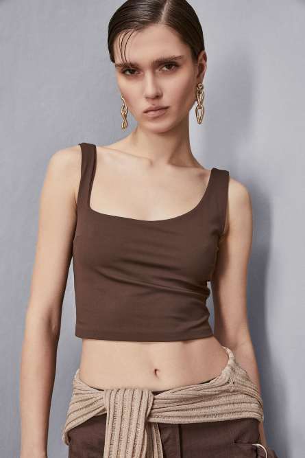 Top skinny in jersey Essential, Marrone, Patrizia Pepe