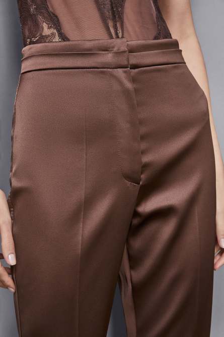 Regular fit satin pants, Brown, Patrizia Pepe