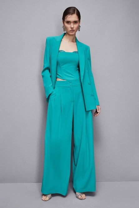 Pantalón palazzo plisado, Verde