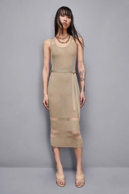 Sleeveless dress with wide neckline, Gold, Patrizia Pepe
