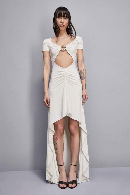 Mermaid skinny dress wide neckline, White, Patrizia Pepe