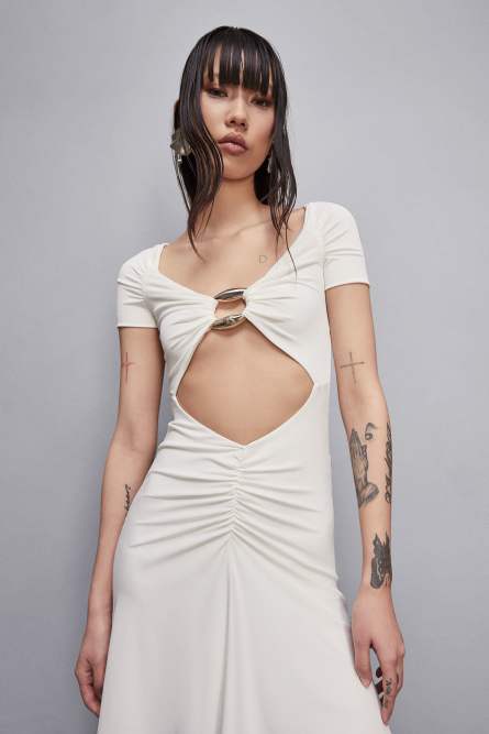 Mermaid skinny dress wide neckline, White, Patrizia Pepe