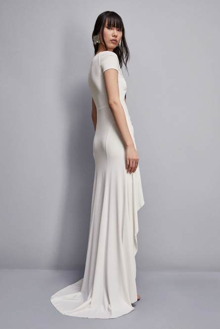 Mermaid skinny dress wide neckline, White, Patrizia Pepe
