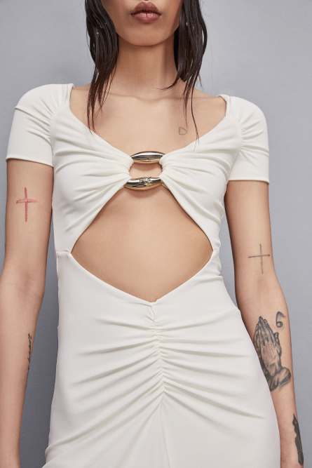Mermaid skinny dress wide neckline, White, Patrizia Pepe