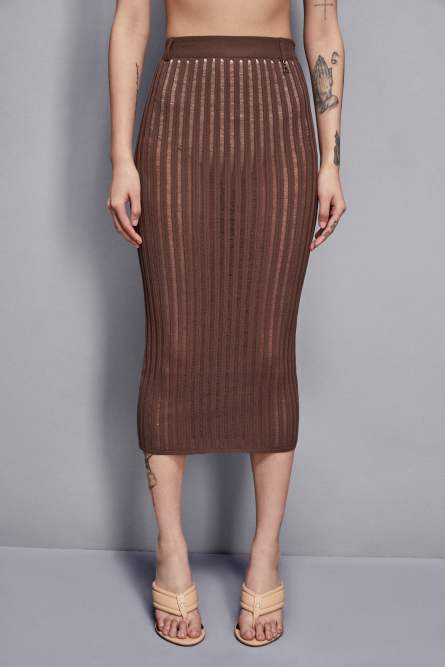 Gonna midi in maglia, Marrone, Patrizia Pepe