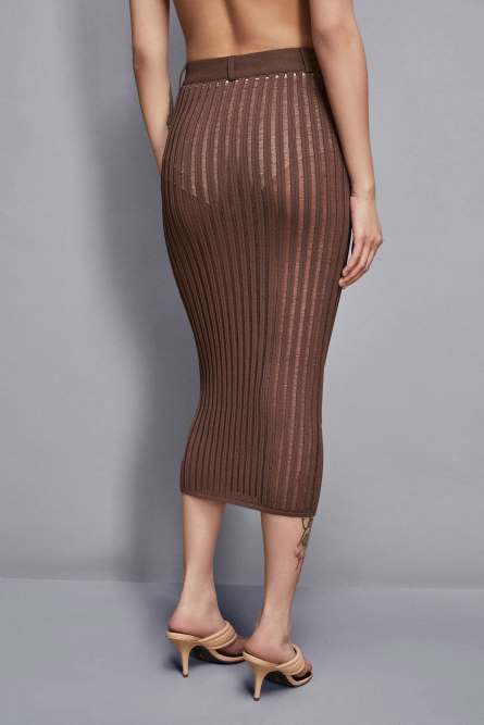 Gonna midi in maglia, Marrone, Patrizia Pepe