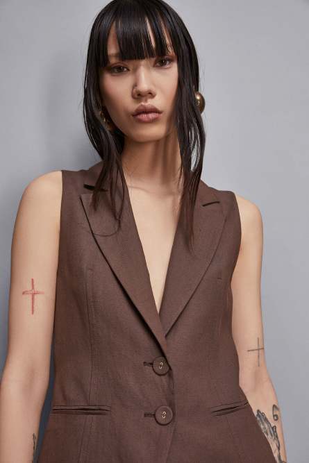Essential viscose and linen vest, Brown, Patrizia Pepe