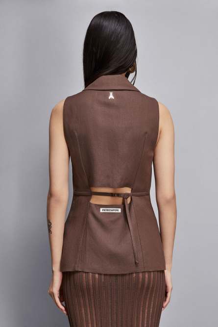 Essential viscose and linen vest, Brown, Patrizia Pepe