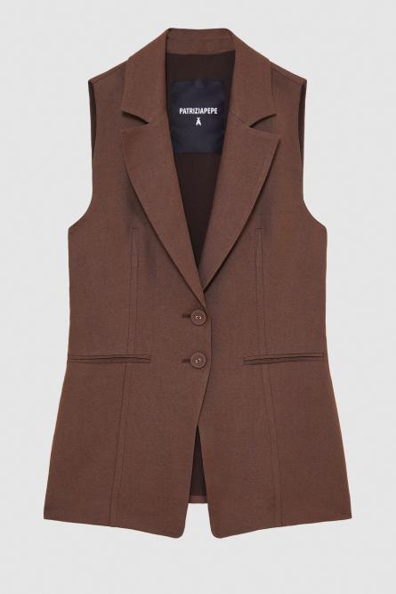Essential viscose and linen vest, Brown, Patrizia Pepe