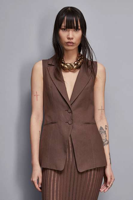 Essential viscose and linen vest, Brown, Patrizia Pepe