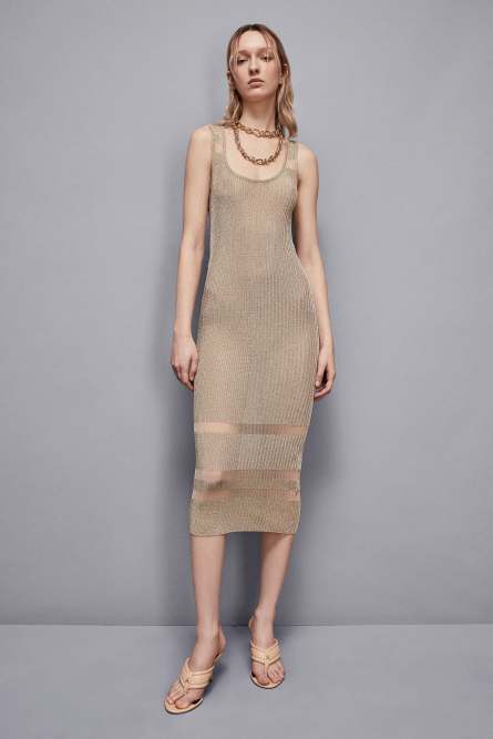 Sleeveless dress with wide neckline, Gold, Patrizia Pepe