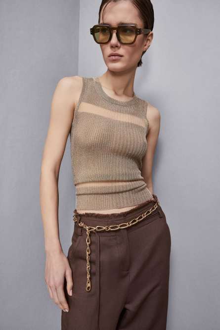 Round neck knitted top, Gold, Patrizia Pepe